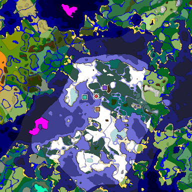 Predicted biome map of Java 1.19.2 seed -4537310842065594266 around estimated spawn
