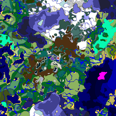 Predicted biome map of Java 1.19.2 seed 1450332351631323994 around estimated spawn