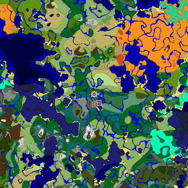Predicted biome map of Java 1.19.2 seed -6495426635939155750 around estimated spawn