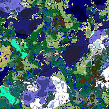 Predicted biome map of Java 1.19.2 seed -311102041828310104 around estimated spawn