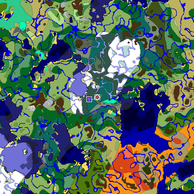 Predicted biome map of Java 1.19.2 seed 1562666538229786151 around estimated spawn