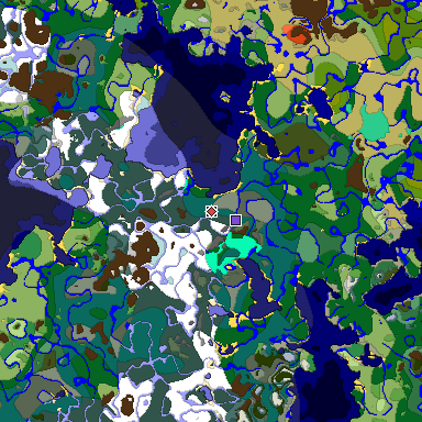 Predicted biome map of Java 1.19.2 seed 5566359151342822671 around estimated spawn