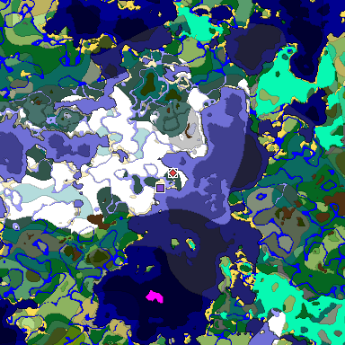 Predicted biome map of Java 1.19.2 seed -3531348814314070293 around estimated spawn