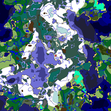 Predicted biome map of Java 1.19.2 seed -261083102759767248 around estimated spawn