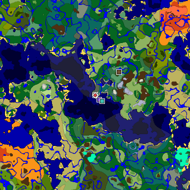 Predicted biome map of Java 1.19.2 seed -4630960747636054091 around estimated spawn