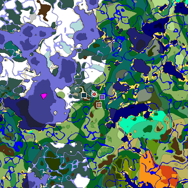 Predicted biome map of Java 1.19.2 seed 6923631732104976948 around estimated spawn
