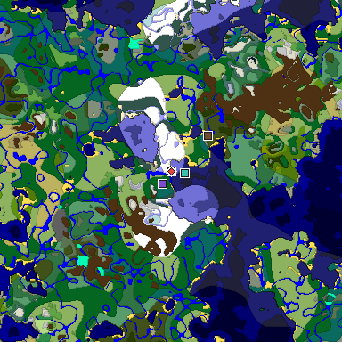 Predicted biome map of Java 1.19.2 seed -7071061394511079889 around estimated spawn