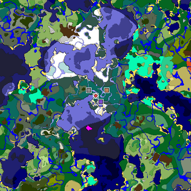 Predicted biome map of Java 1.19.2 seed 887253043673752200 around estimated spawn