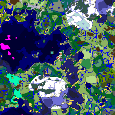 Predicted biome map of Java 1.19.2 seed 315577948372133619 around estimated spawn