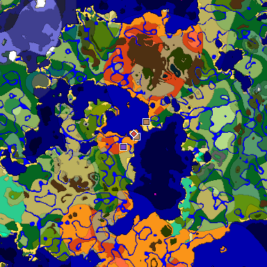 Predicted biome map of Java 1.19.2 seed -2462491070980176471 around estimated spawn