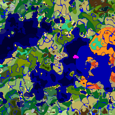 Predicted biome map of Java 1.19.2 seed 8196114126340341270 around estimated spawn