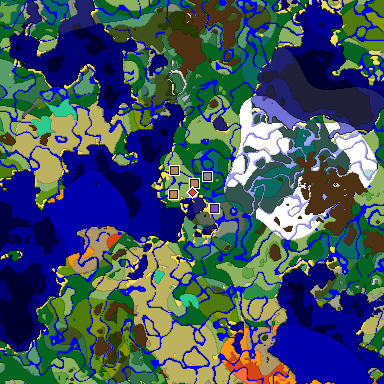 Predicted biome map of Java 1.19.2 seed -2710861912884351023 around estimated spawn