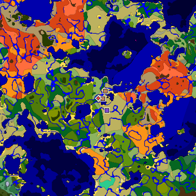 Predicted biome map of Java 1.19.2 seed 5842067869754994414 around estimated spawn