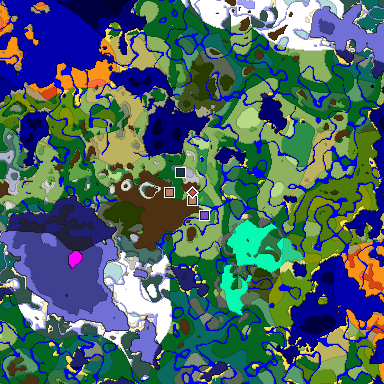 Predicted biome map of Java 1.19.2 seed -8345882255187732594 around estimated spawn