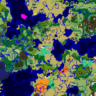 Predicted biome map of Java 1.19.2 seed -9206899963881389143 around estimated spawn