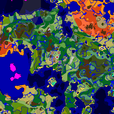 Predicted biome map of Java 1.19.2 seed 5222248218936132776 around estimated spawn