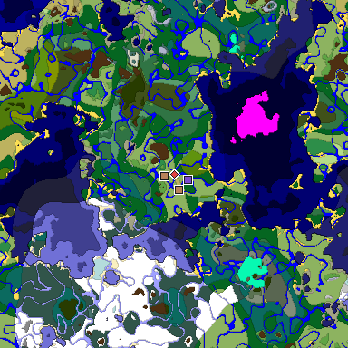 Predicted biome map of Java 1.19.2 seed -1442124073677999342 around estimated spawn