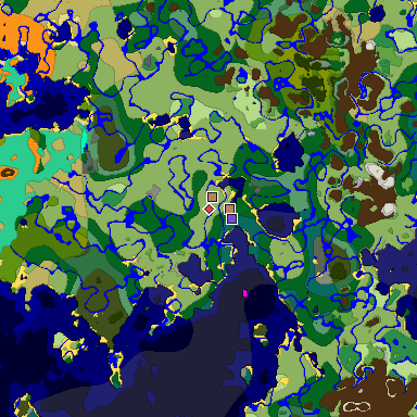 Predicted biome map of Java 1.19.2 seed -2855383206651225161 around estimated spawn