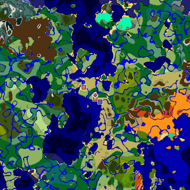 Predicted biome map of Java 1.19.2 seed -4263925676578376445 around estimated spawn