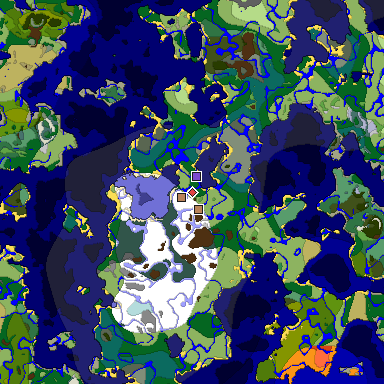 Predicted biome map of Java 1.19.2 seed -2712532594016026660 around estimated spawn