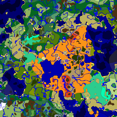 Predicted biome map of Java 1.19.2 seed 7759237527515078261 around estimated spawn