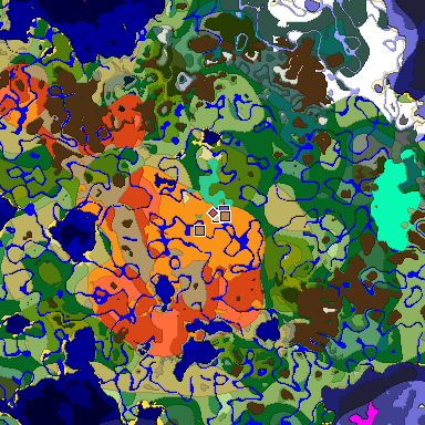 Predicted biome map of Java 1.19.2 seed -327999565616234268 around estimated spawn