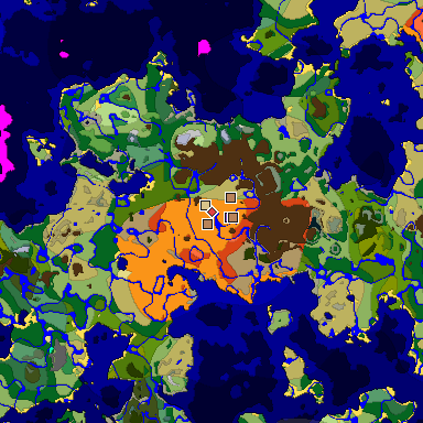 Predicted biome map of Java 1.19.2 seed 7514015298226964343 around estimated spawn