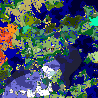 Predicted biome map of Java 1.19.2 seed -1942112814089998551 around estimated spawn