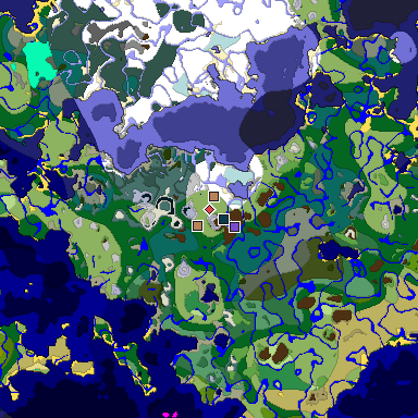 Predicted biome map of Java 1.19.2 seed -6181259781895583961 around estimated spawn