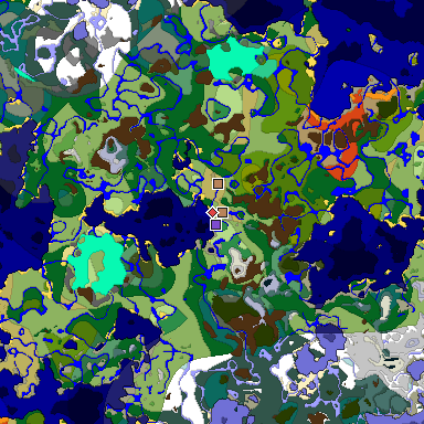 Predicted biome map of Java 1.19.2 seed -8120952631411553657 around estimated spawn