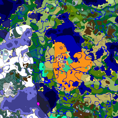 Predicted biome map of Java 1.19.2 seed 1452987044262956556 around estimated spawn