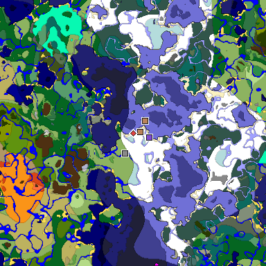 Predicted biome map of Java 1.19.2 seed -2248944269351956153 around estimated spawn