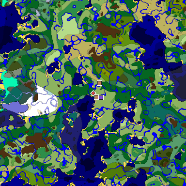 Predicted biome map of Java 1.19.2 seed -6235403661322321444 around estimated spawn