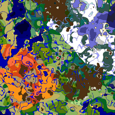 Predicted biome map of Java 1.19.2 seed 6764077720115409088 around estimated spawn