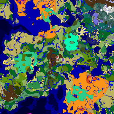 Predicted biome map of Java 1.19.2 seed 2027664762610134818 around estimated spawn