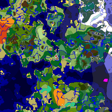 Predicted biome map of Java 1.19.2 seed -7967117431966507537 around estimated spawn