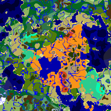 Map of Minecraft seed 7759237527515078261 around spawn