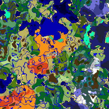 Predicted biome map of Java 1.19.2 seed 8015349987640538396 around estimated spawn