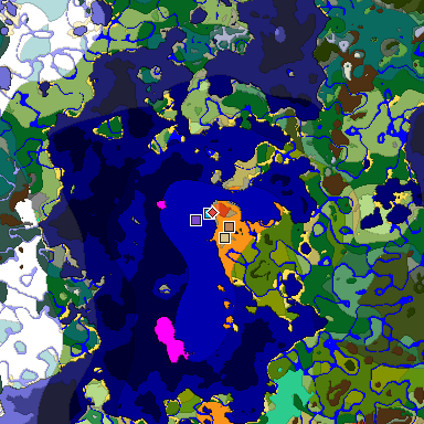 Predicted biome map of Java 1.19.2 seed -8545617564682520874 around estimated spawn