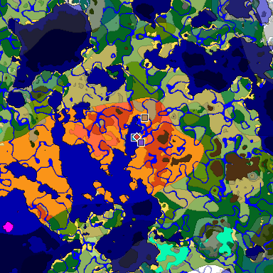 Predicted biome map of Java 1.19.2 seed -3278365498493942253 around estimated spawn