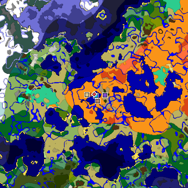 Predicted biome map of Java 1.19.2 seed 1473681046043208628 around estimated spawn