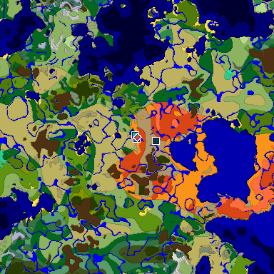 Predicted biome map of Java 1.19.2 seed 8915559262713013180 around estimated spawn