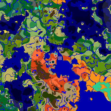 Predicted biome map of Java 1.19.2 seed 3964316996948703133 around estimated spawn