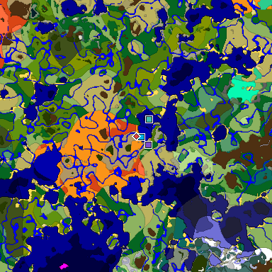 Predicted biome map of Java 1.19.2 seed -5380405768751652926 around estimated spawn