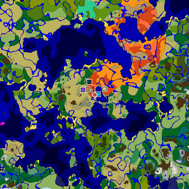 Predicted biome map of Java 1.19.2 seed 170868071638602434 around estimated spawn