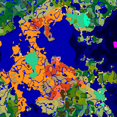 Predicted biome map of Java 1.19.2 seed 4589592304303969727 around estimated spawn