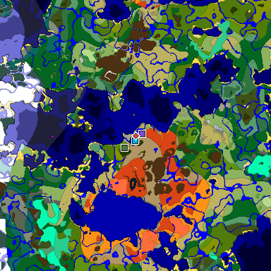 Predicted biome map of Java 1.19.2 seed -1775075022407410279 around estimated spawn