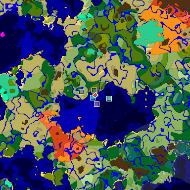 Predicted biome map of Java 1.19.2 seed 6823817965021132675 around estimated spawn