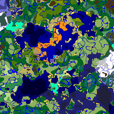 Predicted biome map of Java 1.19.2 seed -7538925624644622308 around estimated spawn