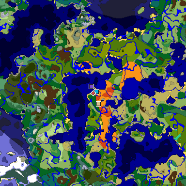 Predicted biome map of Java 1.19.2 seed -1415036930566279613 around estimated spawn